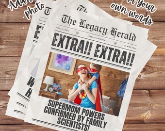 Impresión de periódico personalizado para el Día de la Madre las 24 horas / Regalo de periódico falso personalizado / Regalo imprimible / Regalo divertido para mamá de los niños