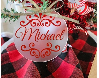 Adornos navideños personalizados esmerilados, adorno con nombre personalizado, adorno familiar personalizado, adorno navideño personalizado 2024, regalos de Navidad