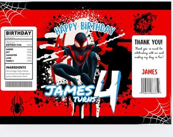 Editable Printable Miles Morales Chip Bags Digital File- Edit and Download on Canva Custom Chip Bags