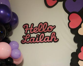 Fondo de cumpleaños personalizado inspirado en Hello Kitty / Decoración de fiesta personalizada con la palabra "Hello" / Letrero de fondo