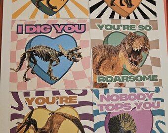 Tarjetas de San Valentín con dinosaurios para descargar digitalmente, intercambio de tarjetas escolares, San Valentín escolar, plantilla de tarjeta de regalo de San Valentín, San Valentín imprimible