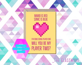 Will You Be My Player Two? Gaming Valentine Card - Digital Download