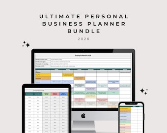 2026 Business Planner Bundle: Digital Marketing, Income Tracker (Excel & Google Sheets)