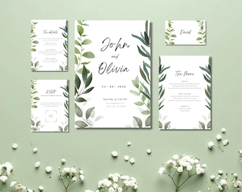 Wedding Invitation Template Suite + Menu & Name Card Templates | Editable on Canva, Printable (Digital Download)