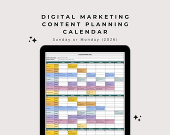 Calendario di marketing digitale 2026 / Pianificatore di social media / Piano dei contenuti Excel / Pianificatore dei contenuti del blog / Pianificatore di newsletter / Foglio di calcolo, Excel