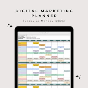 Digital Marketing Planner 2026, Marketing Plan Template, Marketing Calendar, Content Plan Excel, Social Media Spreadsheet, Newsletter Plan