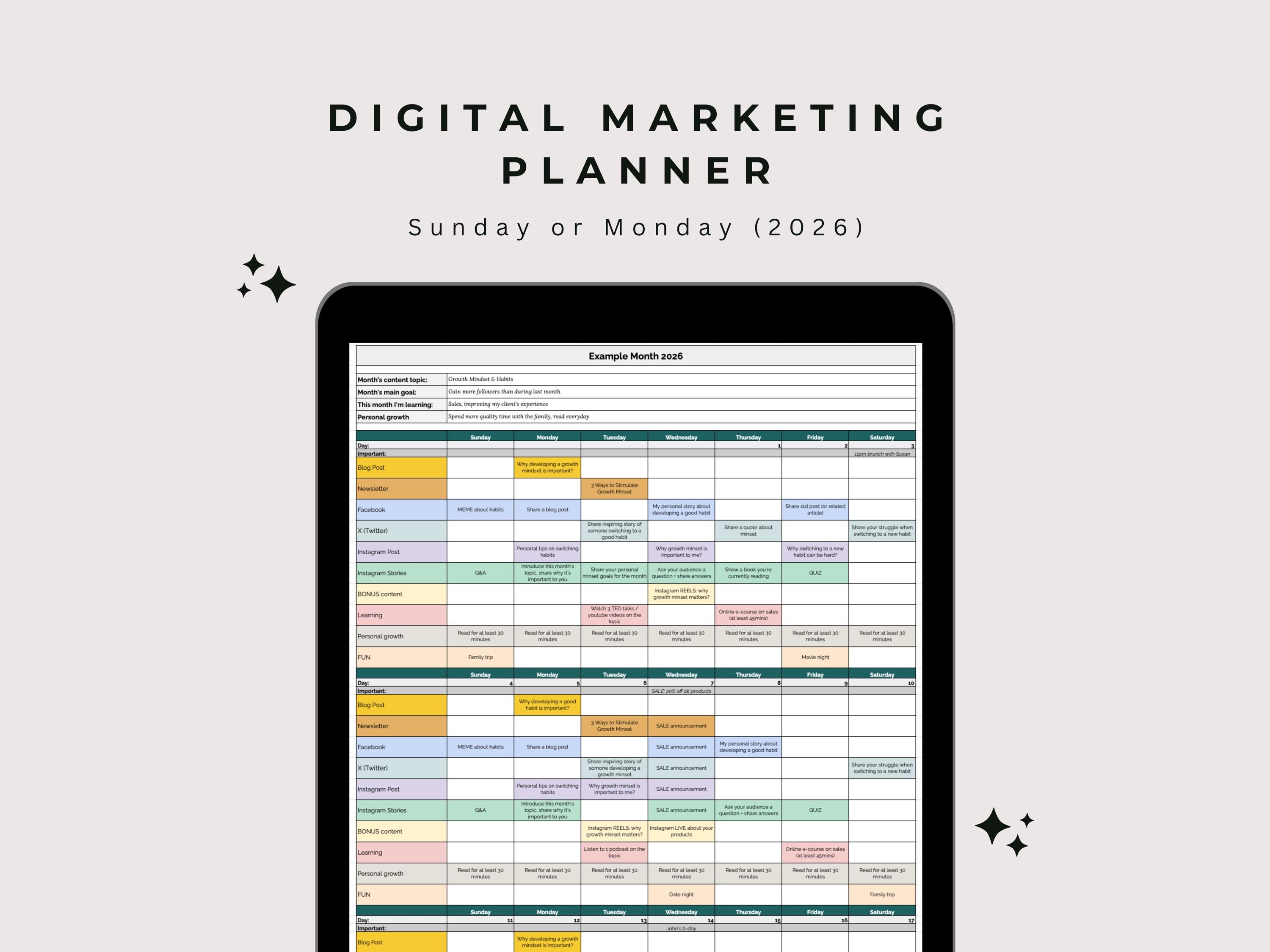 Digital Marketing Planner 2026, Marketing Plan Template, Marketing Calendar, Content Plan Excel ...