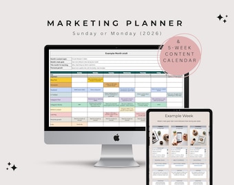 Marketing Planner & Content Calendar, Marketing Planner Template, Marketing Calendar, Content Calendar Template, Social Media Planner