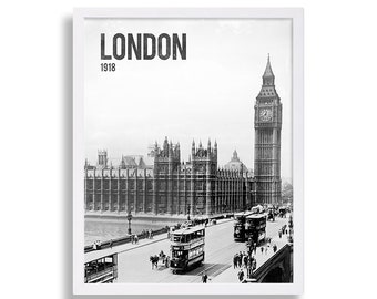 London Print Old Photo Art Print World Travel Prints England Wall Art Black and White Photography Apartment Decor Parliament Travel Memories