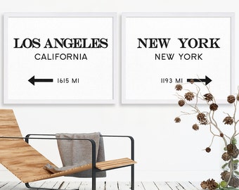 LA Print NYC Art Print Extra Large Art Home Decor Old City Signs Modern Art New York City Art Marfa Los Angeles Poster Black and White