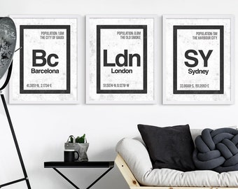 City Prints Barcelona Print London Print Sydney Print Modern Wall Decor Periodic Table of Contents Science Art Prints Black and White Art