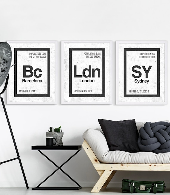 City Prints Barcelona Print London Print Sydney Print Modern Wall Decor Periodic Table of Contents Science Art Prints Black and White Art