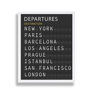 Travel Poster Departures Board Art Print Train Station Board Large Art City Prints List of Cities New York City London Paris Customize NYC