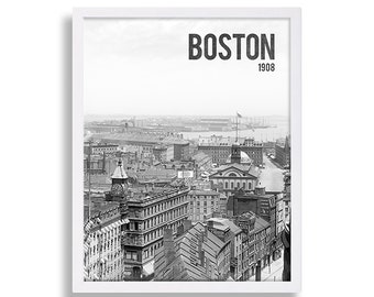 Boston Print Black and White Photography Old Photos Apartment Decor Industrial Art Large Wall Art Poster Historical Art Print Vintage Photos
