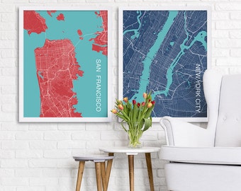 City Art Prints Modern Art New York City Print San Francisco Print Living Room Decor Home Staging Apartment Decor College Posters Street Map