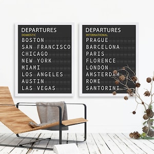 Travel Art Prints Train Station Airport Departures Board Customize Your Cities City Wall Decor Modern Art Large Art New York San Francisco