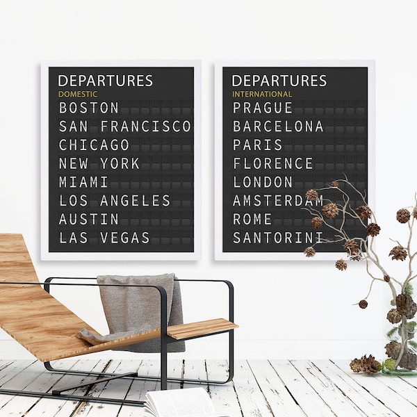 Travel Art Prints Train Station Airport Departures Board Customize Your Cities City Wall Decor Modern Art Large Art New York San Francisco