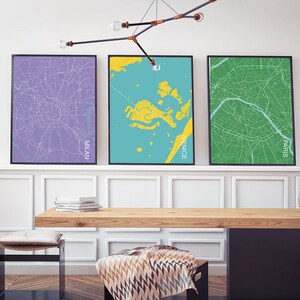 Custom City Map Prints Map Posters Wall Art Living Room Decor Paris Venice Milan City Map Art City Map Wall Art City Map Print Modern Art