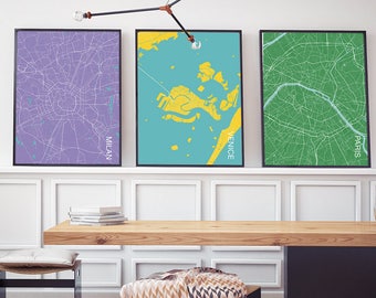 Mapa miasta wystrój Mapa miasta plakat grafika gród mapa miasto nowoczesny ozdoba Paris Mapa sztuka tapeta art
