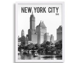 Historic New York City Print City Art Hipster Art Print Large Poster Central Park Art Old Photo Old Black and White Decor Photography Print