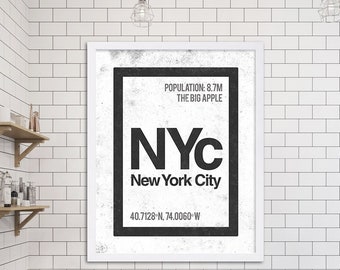 Periodic Table of Elements Art Print City Prints New York City Print NYC Art Modern Wall Art Black and White Prints Travel Art Vintage Sign