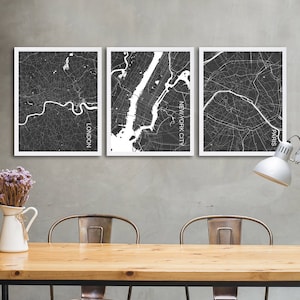 City Map Prints Modern Art Prints City Map Cutout Art Housewarming Gift New York City Paris London Black and White Decor Interior Design