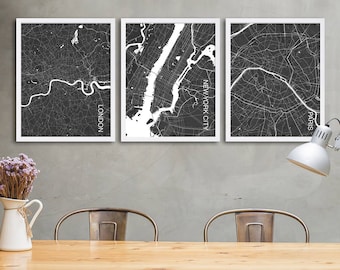 City Map Prints Modern Art Prints City Map Cutout Art Housewarming Gift New York City Paris London Black and White Decor Interior Design