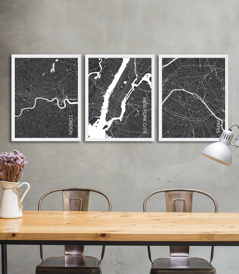 City Map Prints Modern Art Prints City Map Cutout Art Housewarming Gift New York City Paris London Black and White Decor Interior Design image 1