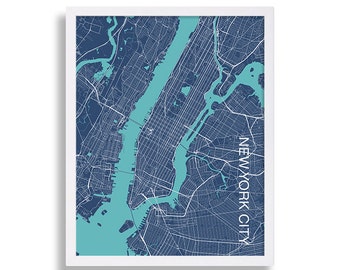 Modern Art Print New York City Print NYC Map Print Manhattan Wall Art Blue Art Living Room Decor Street Map Apartment Decor Pop Art Studio