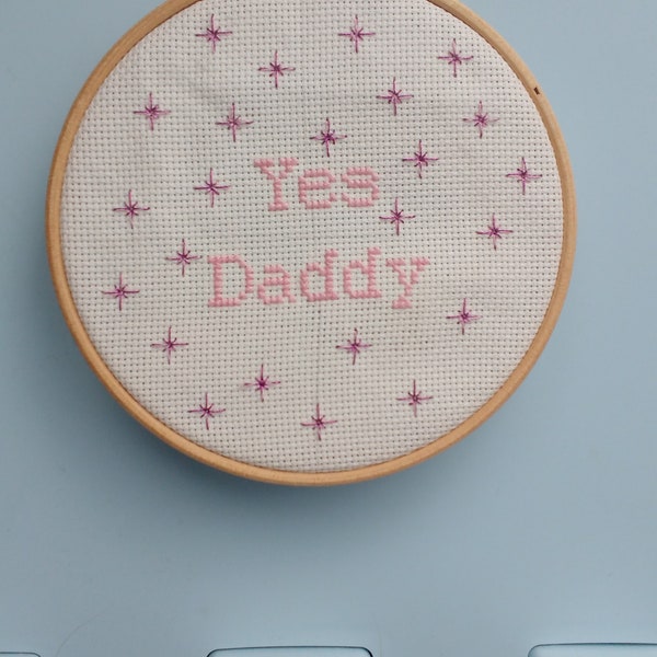Yes daddy, daddy's baby girl, custom cross stitch wall hanging