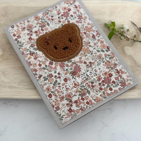 Maternity record book cover with teddy bear made of vegan leather
