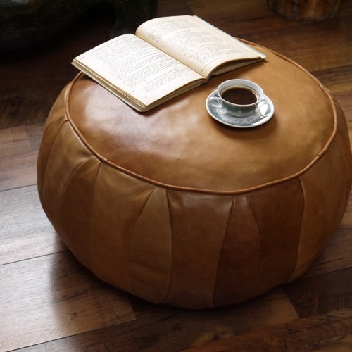 Leather Pouf Vintage Look Etsy