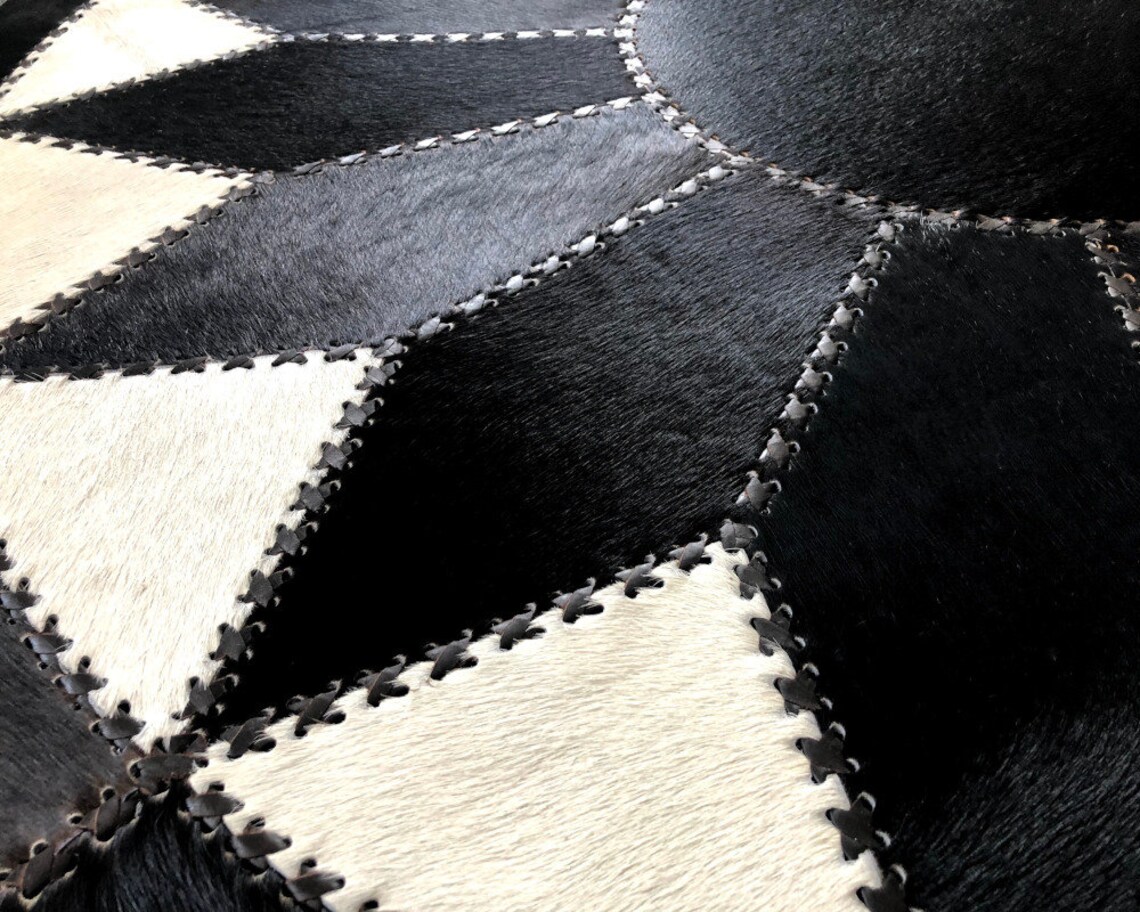 Round Rug Cowhide Patchwork Etsy