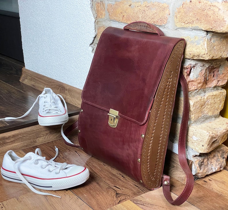 Leather and wood backpack and laptop bag