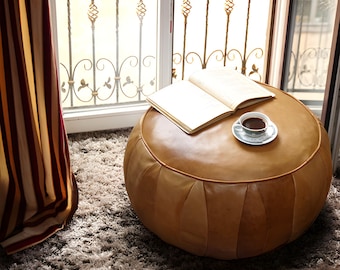 Leather Pouf Vintage Look