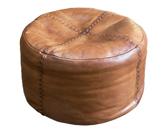 Leather Pouf Vintage Look