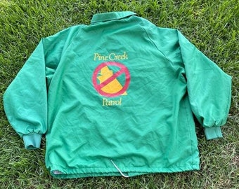 80s 90s Pine Creek Patrol Neighborhood Watch Windbreaker Jacket Trench XL