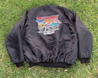 Vintage 90’s Satin Puffer Jacket Pomona California Tri County Gear Jeep 2XL