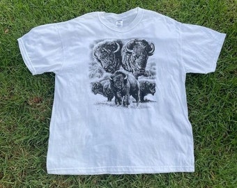 Y2k Vintage Animal Graphic Tee Tagged Buffalo Bison Shirt Nature Tee Jerzees XL