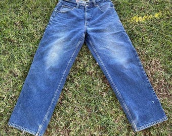 90s Vintage Anchor Blue Baggy Wide Leg Huge Leg Denim Jeans Grunge Skater 36x32
