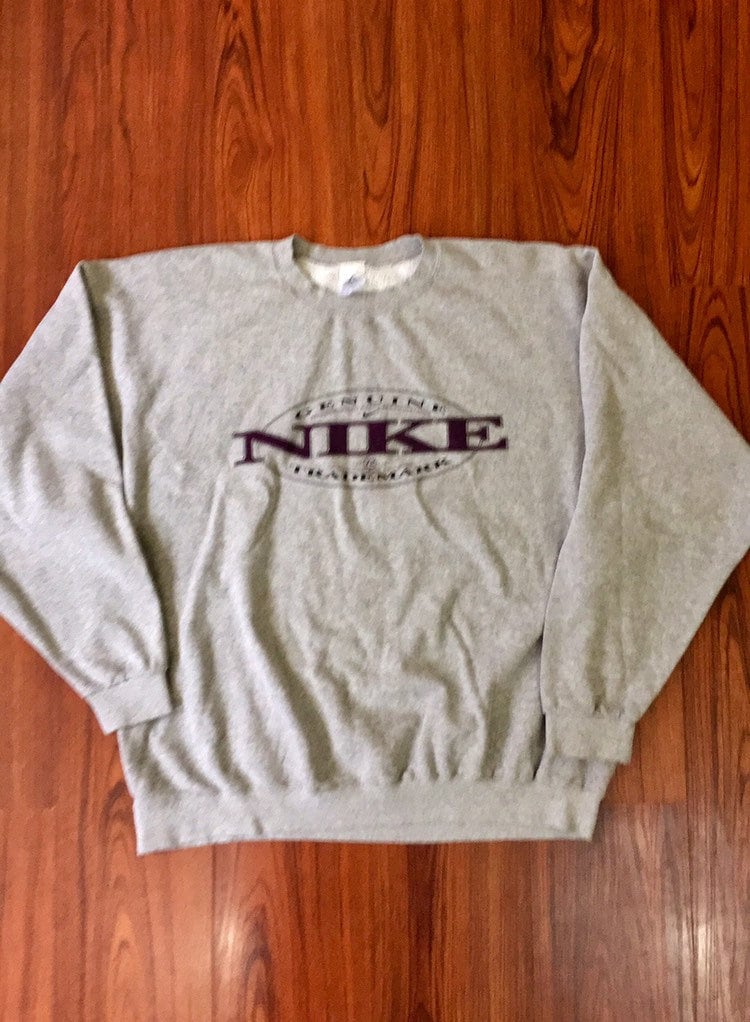 90s Vintage Big Logo NIKE Swoosh Grey Burgandy Pullover Sweatshirt XL Hypebeast Clothing 90s Streetwear Nike Vintage Nike Sweatshirt XL