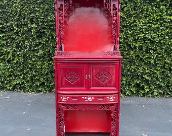 Vintage Chinoiserie Curio Display, Carved Elmwood Cabinet, Lit Curio Cabinet, Hollywood Regency, Chinoiserie, Vintage Chinoiserie Display