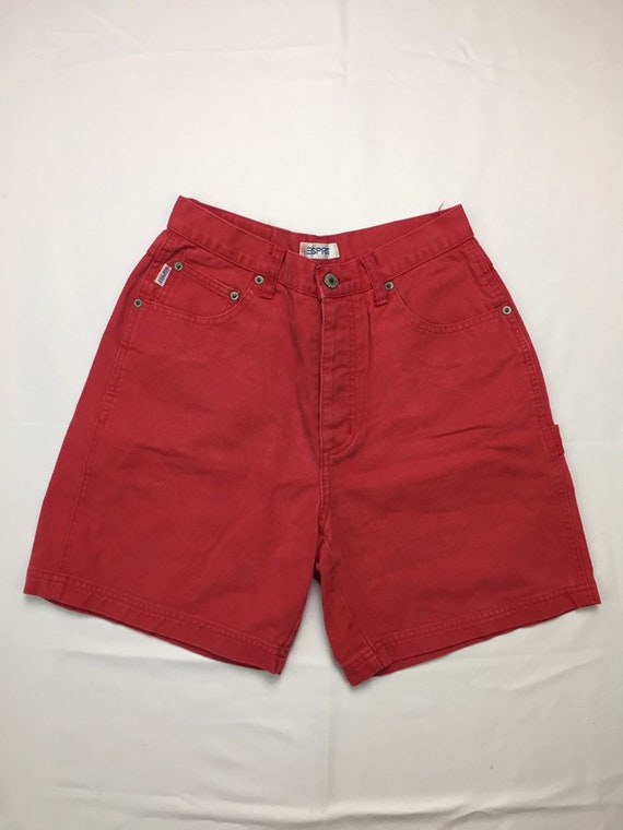 red denim shorts high waisted