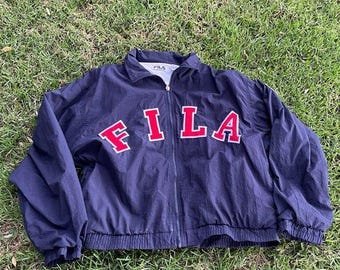 90s Vintage Fila Pull Over Windbreaker Zipper Front Spell Out Big Logo Large