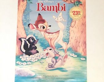 Vintage 1980’s Disney Bambi on Video movie promotional poster