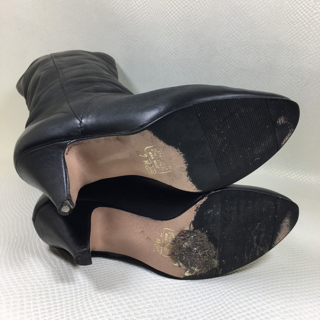 black leather slouch boots with heel