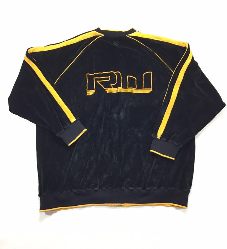 90s Vintage RocaWear Black Velour Gold Stripe Track Jacket 90s Vintage RocaWear Black Velour Gold Stripe Track Jacket