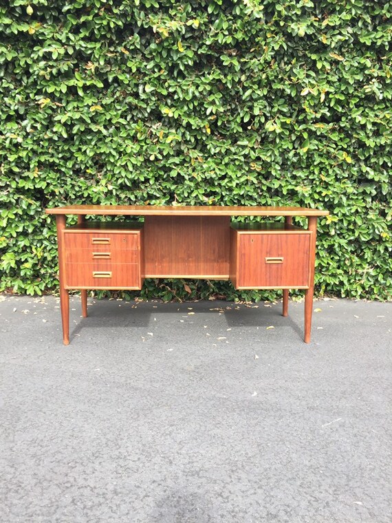 Danish Modern Teak Desk Mid Century Floating Top Image 0