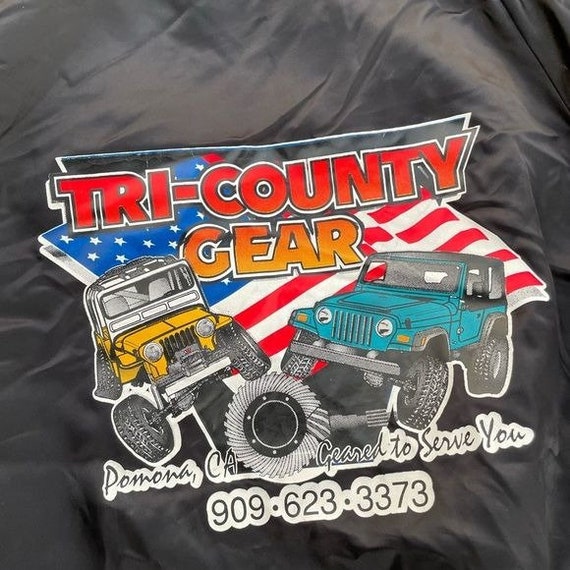 Vintage 90’s Satin Puffer Jacket Pomona California Tri County Gear Jeep 2XL View 3