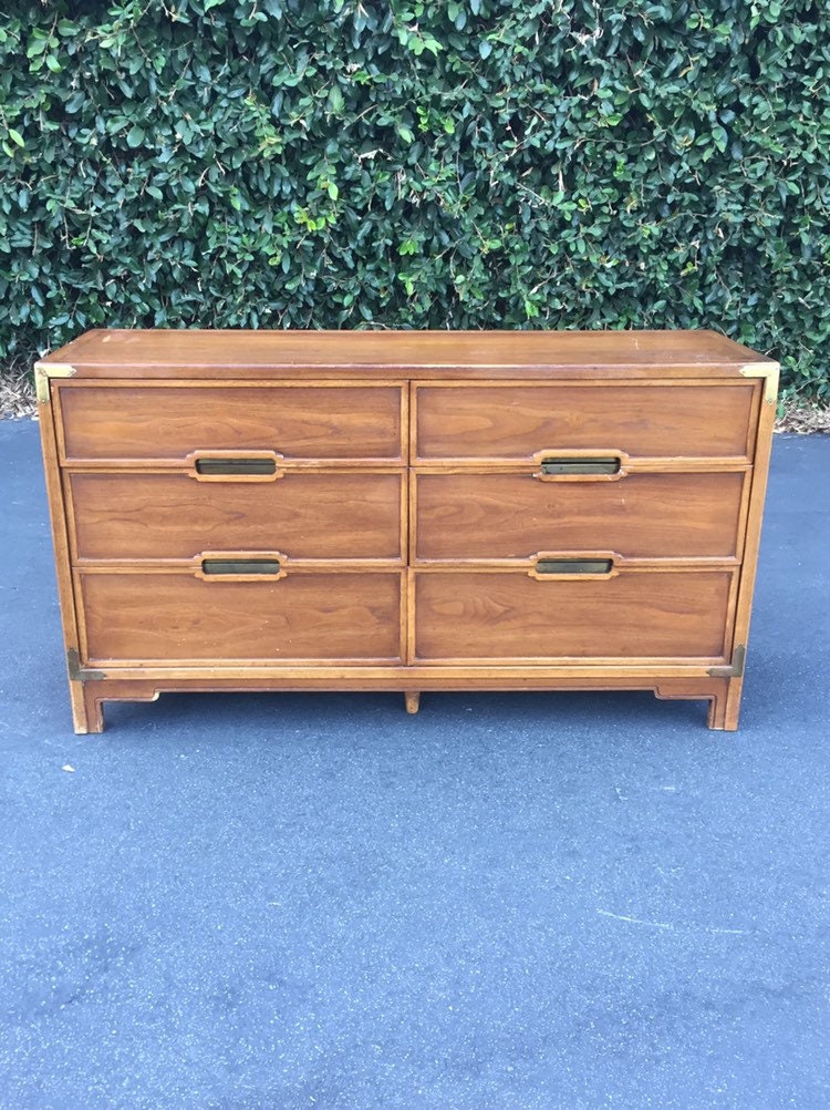 Drexel Mid Century Double Dresser Vintage Campaign Dresser
